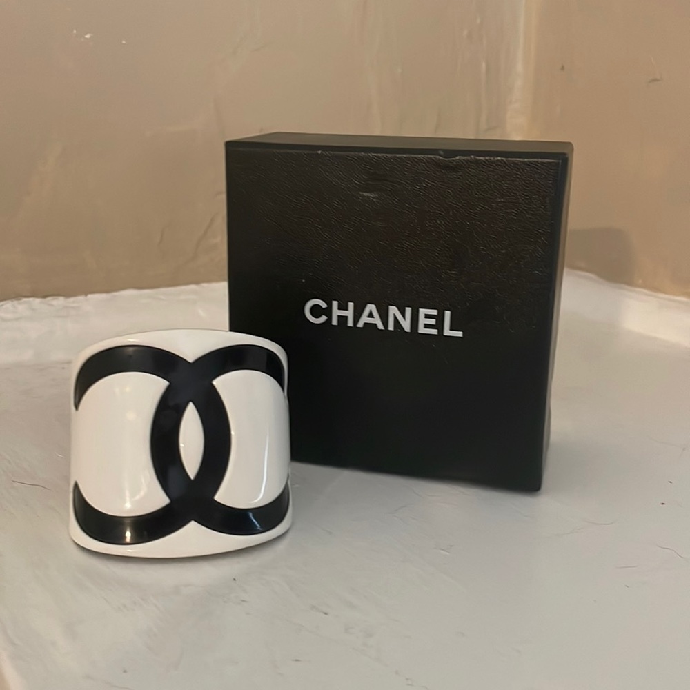 Black White Iconic Cc Logo Cuff Bracelet